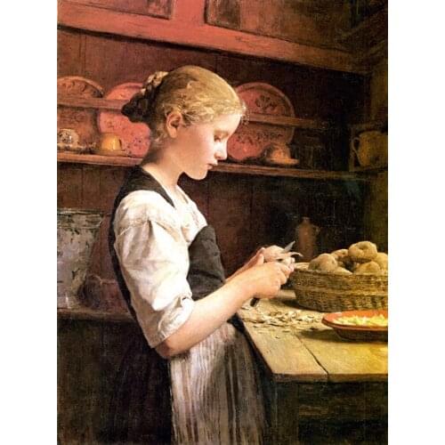 Cut Potato Girl Embroidery Oil Painting Needlework People 14CT Counted Unprinted DIY Cross Stitch Kits Handmade Arts Decor
