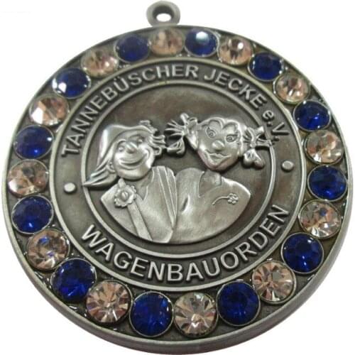 Promotional Antique Silver Soft Enamel Souvenir Medal with Diamond k200198