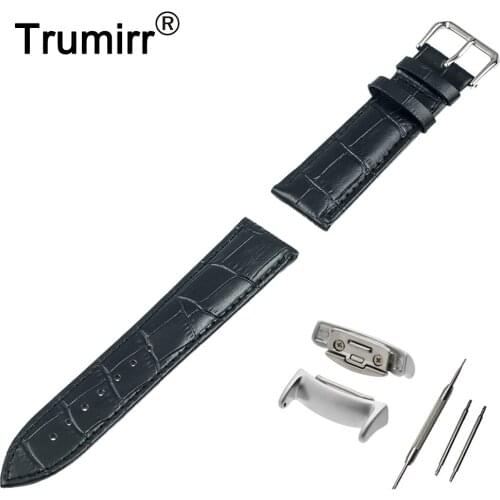 18mm Genuine Leather Watch Band + Adapters for Samsung Gear Fit 2 SM-R360 Stainless Steel Buckle Strap Wrist Belt Bracelet Black