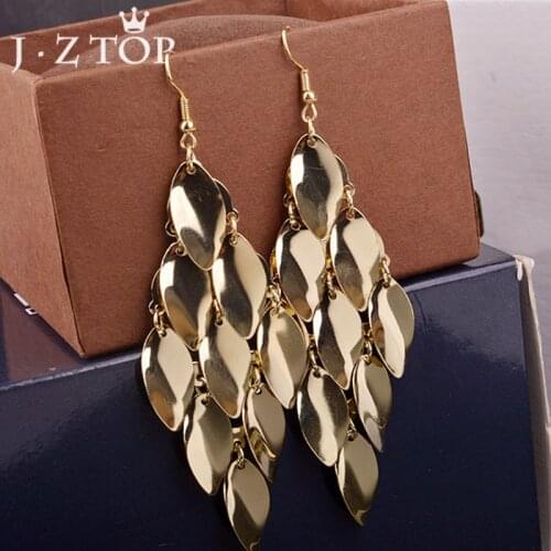 Jztop Bohemian Gold Color Sequined Tassel Drop Earrings Woman Retro Metal Oval Geometry Statement Dangle Earring Punk Jewelry