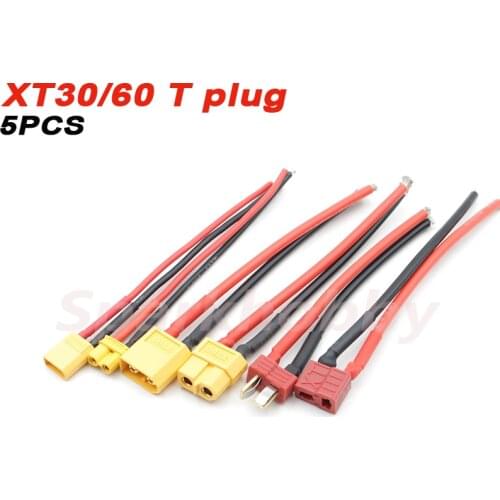 5PCS Sparkhobby XT60 XT30 T plug Connector Male / Female Connector plug Silicone Wire 14/18AWG RC Battery Cable long 100mm