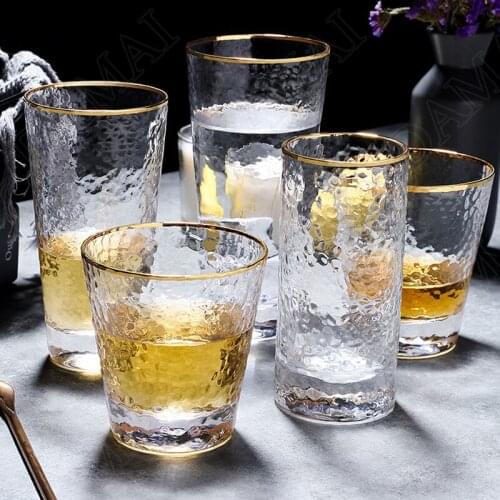 Golden Stroke Glass Cup Relief Decorative Bar Wine Glass Afternoon Tea Creativity Coffee Cups European Home Decoration Modern