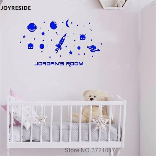 JOYRESIDE Personalized Name With Outer Space Wall Decal Cute Vinyl Sticker Home Baby Boys Bedroom Decor Interior Design A672