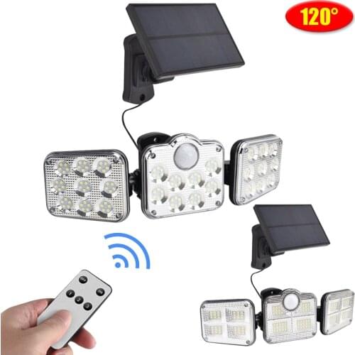 122 LED Solar Lights Outdoor 3 Head Motion Sensor 120° Wide Angle Illumination Super Bright Waterproof Remote Control Wall Lamp