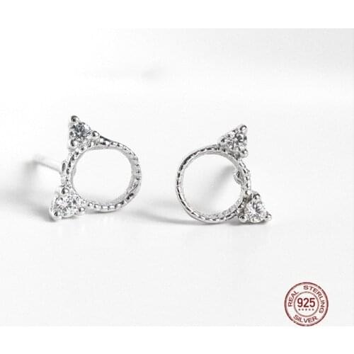 LKO New Arrive Cute Cat Zircon 925 Sterling Silver Stud Earrings High Quality For Woman Fashion Shiny Jewelry Ornaments
