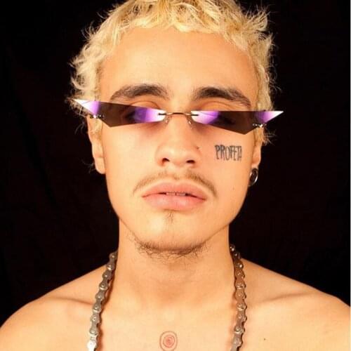 Women Rimless Cat Eye Sunglasses Fashion Brand Desinger Narrow Small Sun Glasses for Men Retro Streetwear Mirror