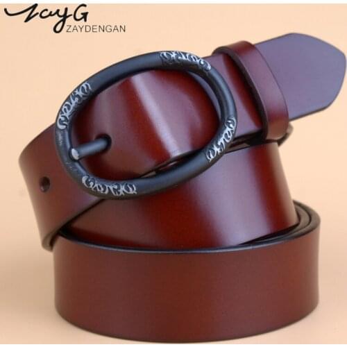 ZAYG New designer Pattern buckle women genuine leather womens belts for woman luxury fashion female jeans wide belt and strap