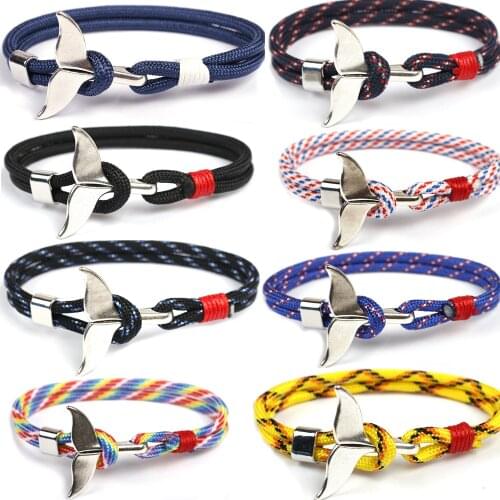 Shark Tail Whale Anchor Bracelet For Men Women Fashion Nylon Rope Chain Paracord Bracelet Male Wrist Bands