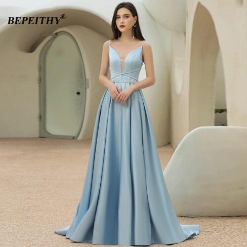 BEPEITHY Sleeveless A-Line Long Evening Dress Party Dress For Women Sexy Deep V Neck Prom Gown Formal Luxury 2021