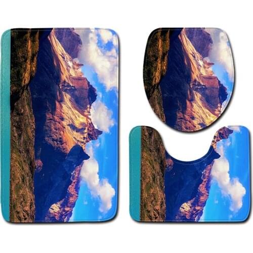 3pcs/set Vintage Scenery Print Anti-slip Bathroom Floor Mat Home Decor Shower Non-Slip Velvet Rug Bath Door Mats