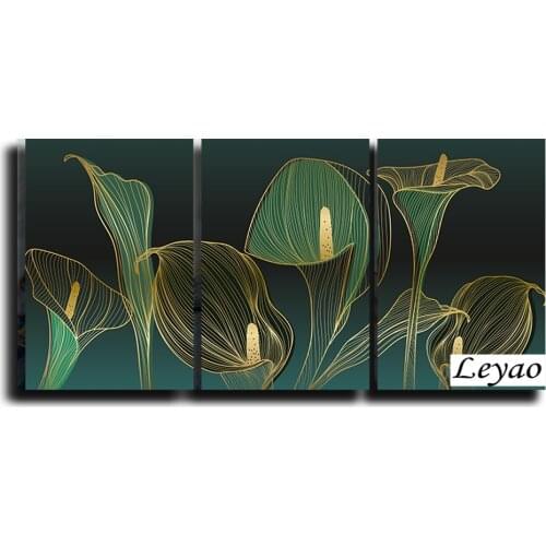Tropical Calla Lilies Triptych Diy Mosaic Diamond Painting Full Square Round Rhinestone Diamond Embroidery 3 pcs/set Plant Leaf