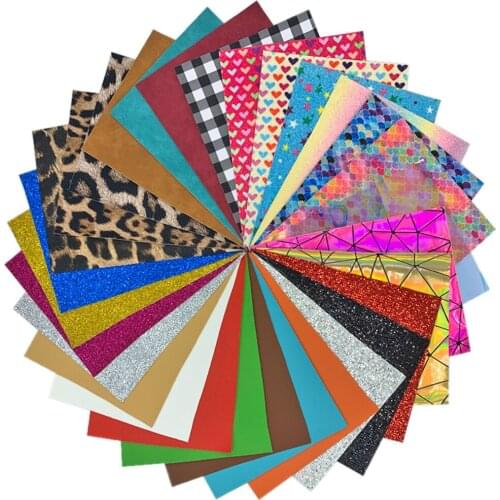 30pcs Fine Chunky Glitter Suede Leopard Print Mermaid Vinyl PU Leatherette Fabric Sparkle DIY Brooch Bows Earring Making Gift A5