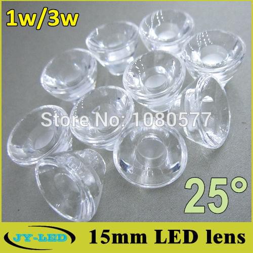 50pcs/lot Optical LED Lens 15mm Concave Lenses 25 degrees Suit For 1W 3W High Power LEDs Free Shipping