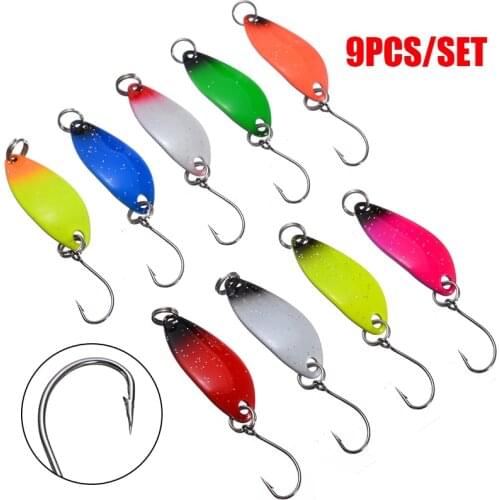 9Pcs Fishing Bait Spoon Fishing Lures Wobblers Artificial Bait Swimbait Sea Bass Trout Metal Fishing Spoon Lures Tackle 3.3cm