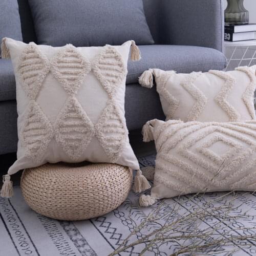 Bohemia Tassels Cushion Cover 45x45cm/30x50cm Beige Pillow Cover Handmade Square boho living Room Bed Room Home Decoration