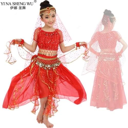 Bollywood Costume Kids Belly Dance Costume Set Oriental Dance Costumes Girl Bellydance Clothes Indian Dance Top Skirt Dress
