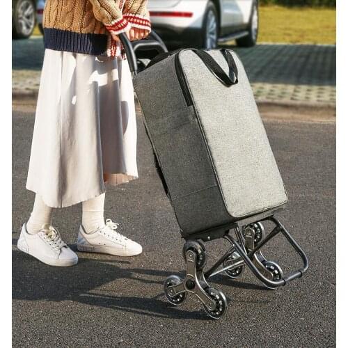 Household portable folding shopping cart high load-bearing big capacity luggage trolley thick fabric waterproof trailer