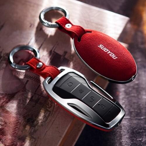 Genuine Leather Galvanized Alloy Car Key Case Cover For BYD Song Yuan Qin C2 SONG ev500 tang DM 2018