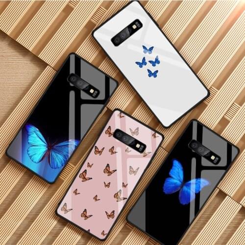 Butterfly Tempered Glass Phone Case For Samsung Galaxy S8 S9 S10 S20 PLUS J8 J6 J4 2018 NOTE 8 9 10 Cover Shell