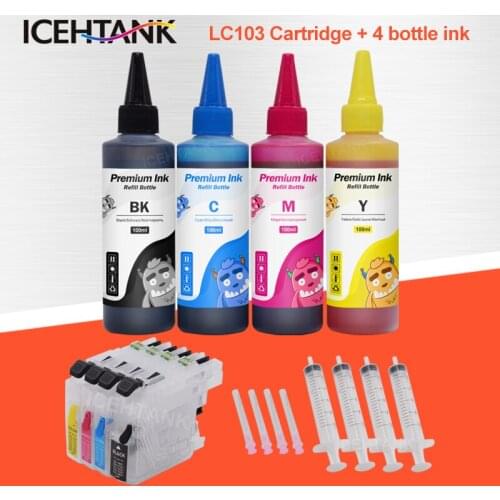 ICEHTANK LC103 XL Ink Cartridges + 400ml Printer Ink Kit For Brother LC 101 103 105 107 109 MFC J650DW J870DW J875DW J245 J450DW