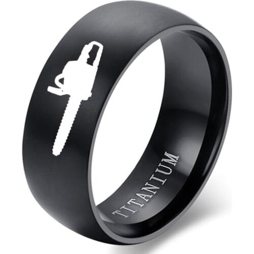 MANGOSKY 8mm Black Titanium Wood Saws Ring For Men and Women