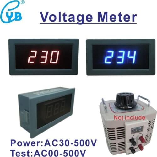 YB5130B AC 0-500V LED Digital Voltmeter AC Voltage Meter 220V 120V Power Supply AC 30-500V 0.56'' Red Blue Digits 79*43*25 mm