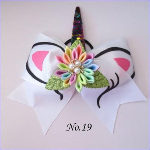 20 BLESSING Girl 8" Cheer Leader Bow Latest Unicorn Hair Elastic Rainbow Flower