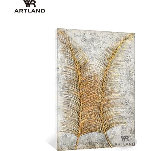 A painting for the wall gold feather texture picture Hand drawn canvas oil painting acrylic art poster for living room entrance
