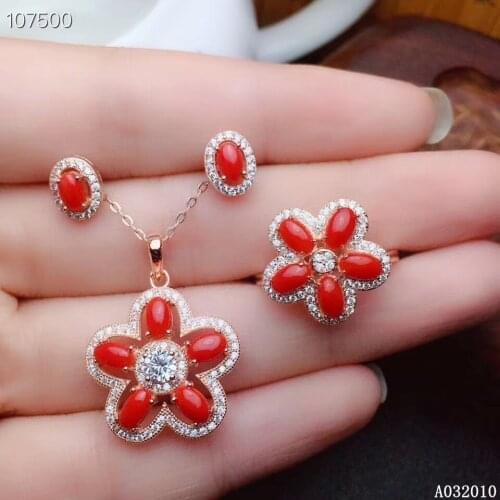 KJJEAXCMY fine jewelry 925 sterling silver inlaid natural red coral earrings ring pendant popular girl suit support test