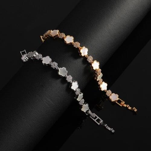 Funmode Trendy Flower Shape Shiny Micro CZ Pave 18CM Bracelets For Women bijoux homme Wholesale FB88