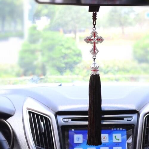 MR TEA Car Pendant Alloy Crystal Diamond Cross Jesus Christian Hanging Car Rear View Mirror Ornaments Auto Styling Accessories