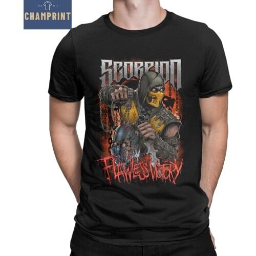 Novelty Scorpion Mortal Kombat T-Shirt for Men Round Collar Pure Cotton T Shirt Game Short Sleeve Tee Shirt Summer Tops