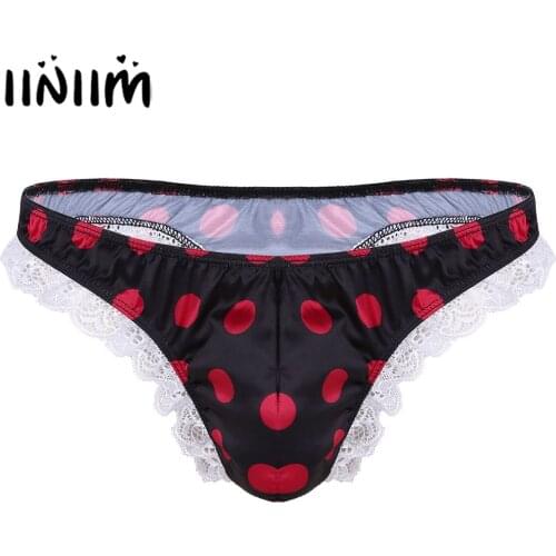 Mens Lingerie Panties for Male Jockstraps Bulge Pouch Shiny High Cut Ruffle Lace Polka Dots Bikini G-string Thong Underwear