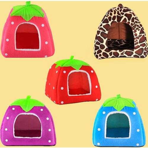 Soft Strawberry Pet Dog Cat House Comfortable Kennel Doggy Bed Foldable Fashion Cushion Basket Cute Animal Cave Pet Products
