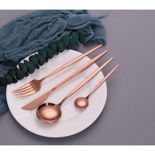 Rose Gold 18/10 Stainless Steel Cutlery Set for Weddings Dinnerware Set Coffee Ice Tea Spoon Chopsticks Knife Silverware Set