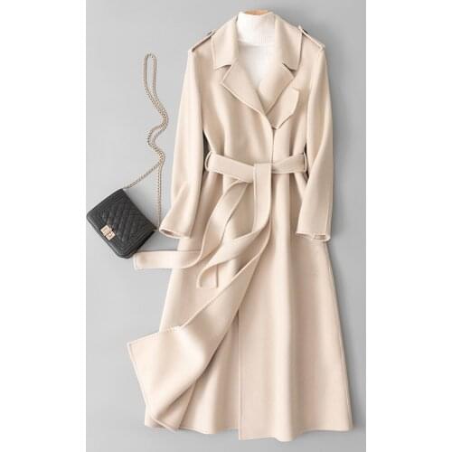 2021 New Medium and Long Lapel Double-sided Cloth High-end Wool Cloth Double-sided Cashmere Coat Womens Coat Fashion in Autumn