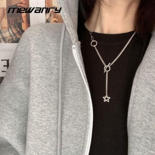 Mewanry 925 Sterling Silver Star Tassel Necklace for Women New Trend Hip Hop Rock Vintage Creative OT Buckle Punk Party Jewelry