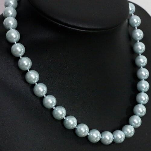 Charms light sky blue round shell simulated-pearl 8,10,12,14mm beads beautiful women necklace fashion jewelry 18inch B1486
