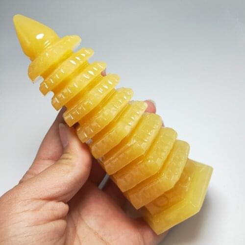 10-15cm Natural topaz crystal tower Yellow jade quartz stone pagoda point mineral crystals Healing Feng Shui
