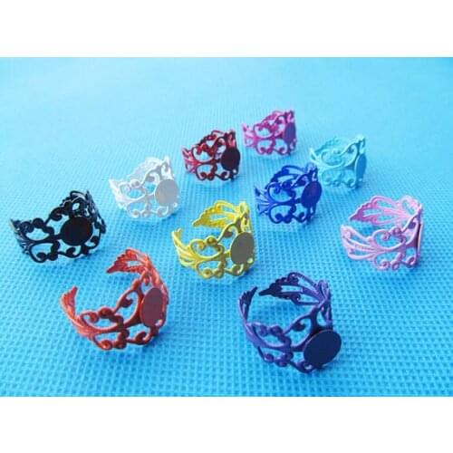 100pcs 19mmx25mm Adjustable Blank Ring, Flower Ring Border,Round Base Setting Tray Charm/Finding,fit 12mm Cabochon/Picture/Cameo