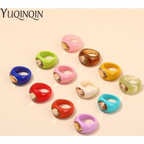 Resin Rhinestone Finger Ring For Teen Girls Vintage Accessories Chic Transparent Womens Rings Minimalist Crystal Rings Female