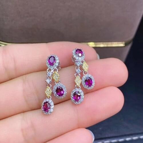 Luxury string tassels Irregular natural red garnet drop earrings Natural Magnesium earrings 925 silver girl party gift jewelry