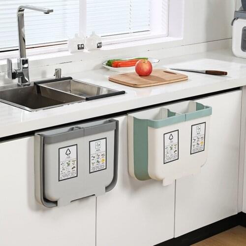 13L Folding Classification Waste Bin Kitchen Cabinet Door Hanging Trash Can For Bathroom Toilet Garbage Storage
