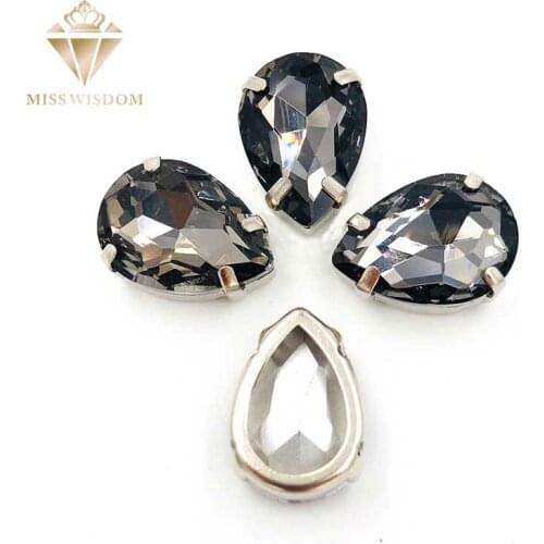 10X14mm/13X18mm glass crystal Gray teardrop Copper claws hollow thick bottom high quality Sew on rhinestones DIY accessories