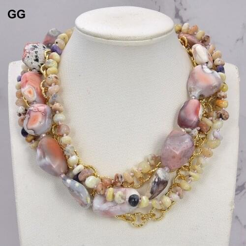 GuaiGuai Jewelry 19" 5 Rows Nugget Freedom Agate Yellow Opal Real Gems Gold Color Plated Chain Necklace For Women