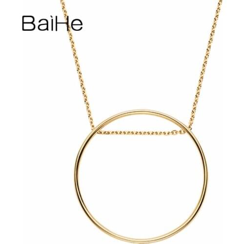 BAIHE Solid 18K Yellow Gold Women Engagement Trendy Fine Jewelry Elegant Gift Simple elegant round real gold Necklaces