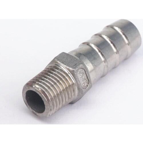 1/4" BSPT Male x 12mm Hose Barbed 304 Stainless Steel Pipe Fitting Hose tail Connector