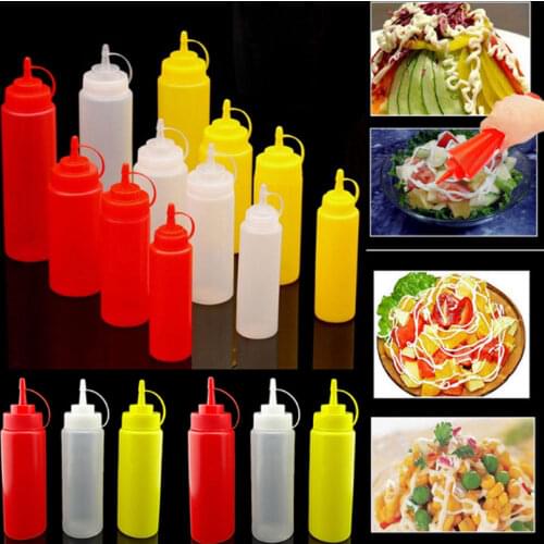 1pc Bottle Mayonnaise Squeeze Bottle Ketchup Sauce Dispenser Bottles Dispensing w/ Cap Plastic Kitchen Accessories Cooking Tools