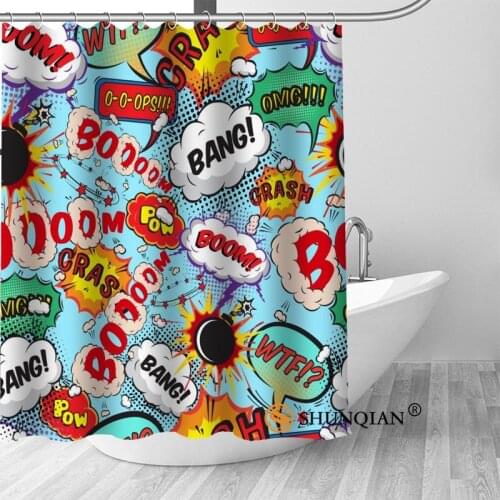 High Quality Custom comic pop art Shower Curtain Polyester Fabric Bath Curtain Hooks Mildew Resistant 1PC Custom