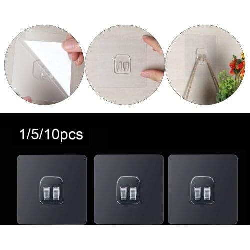 10pcs 8*8cm Plastic Transparent Seamless Adhesive Hook Waterproof Kitchen Bathroom Strong Sticking Wall Hook Hanger